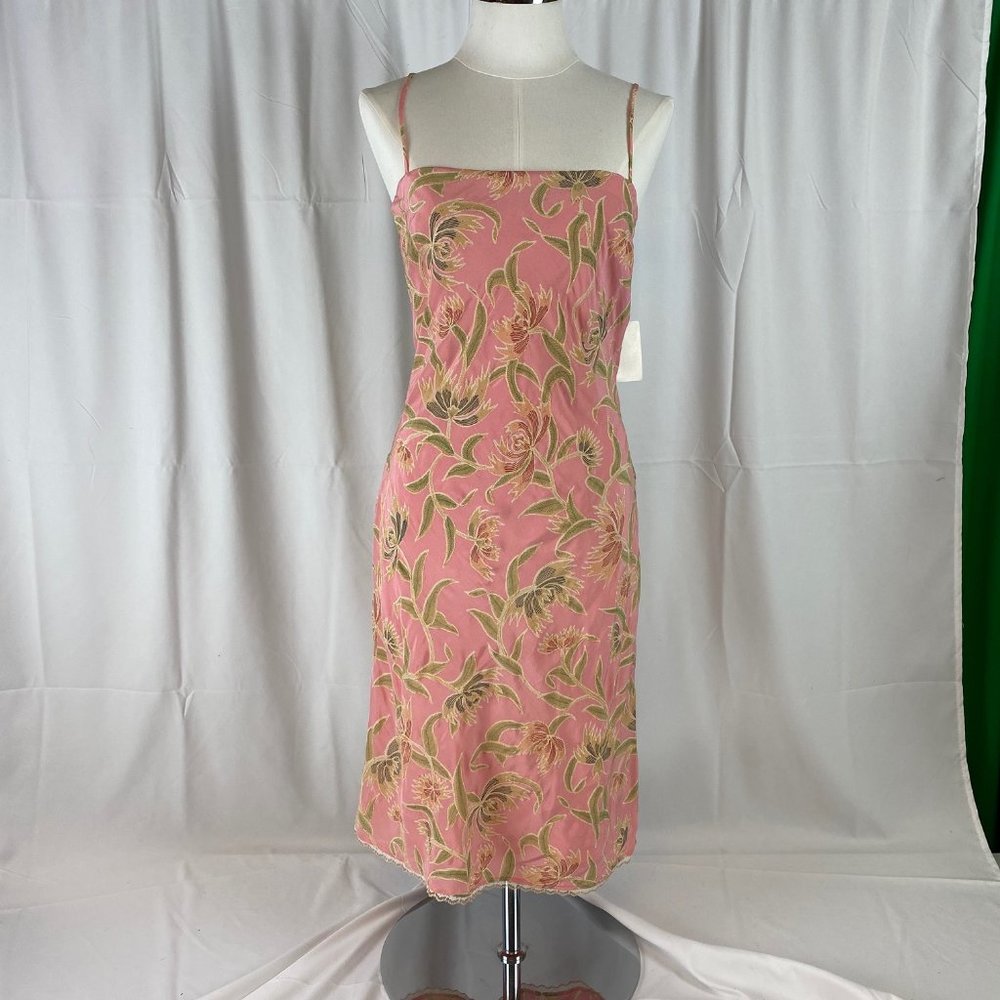 Hype Pink Floral Gold Tread Detail Midi Dress